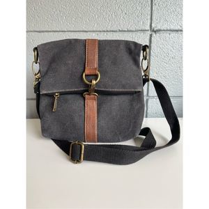 CargoIT Handbag Flap Over Black Canvas Crossbody Zip Snap Clasp Adjustable Strap